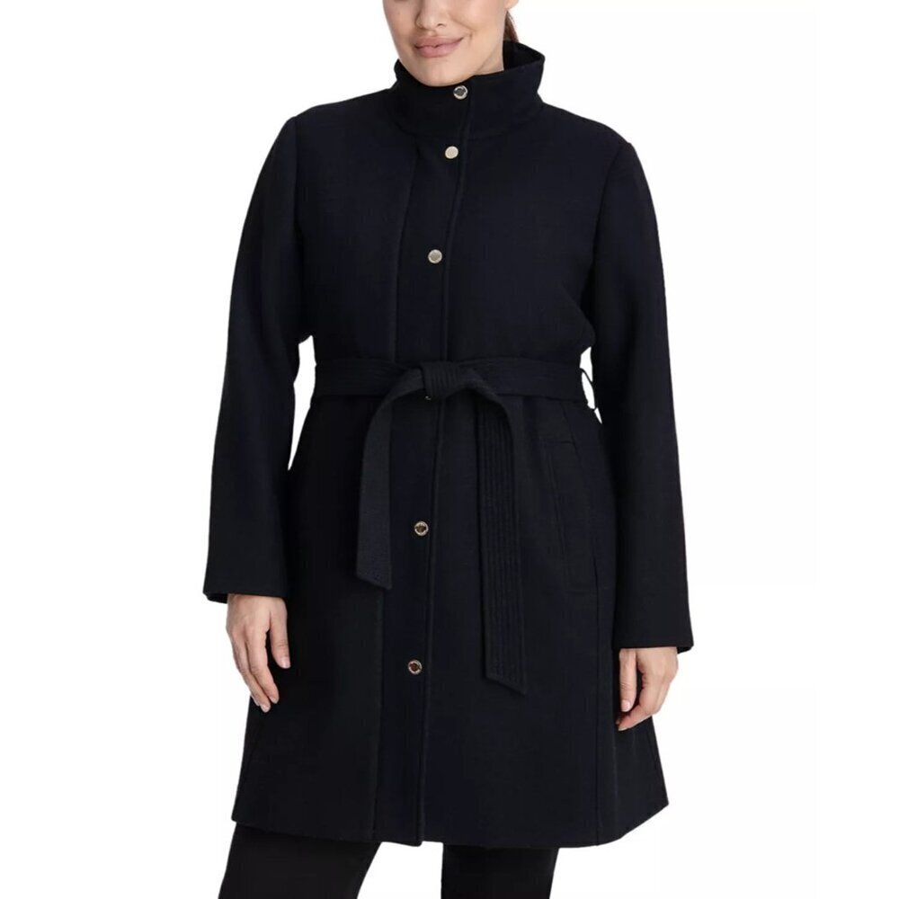 Michael Kors Petite Womens PXXS Wool Blend Zippered Walker Coat Navy Blue‎ $400